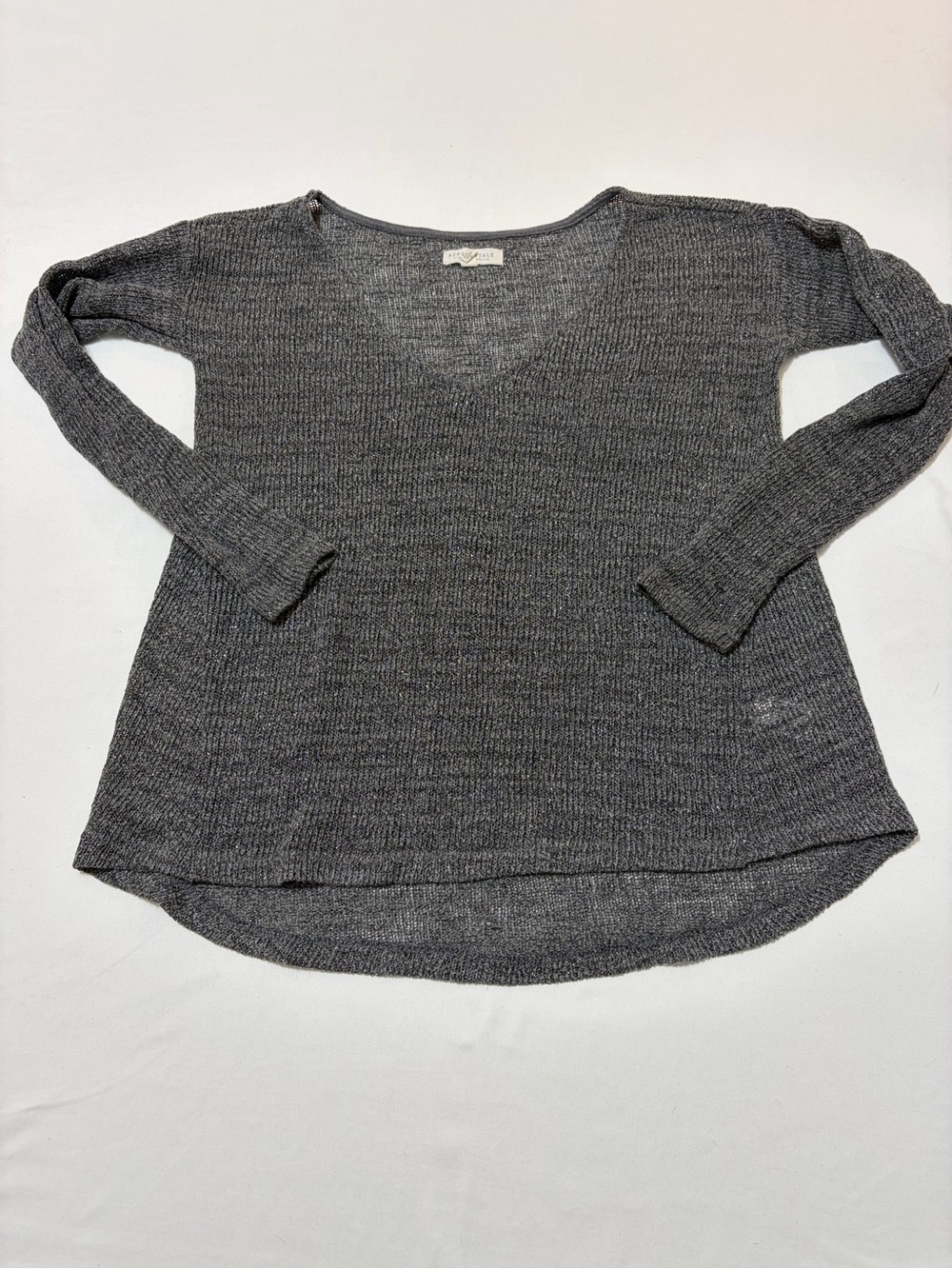 Aéropostale Charcoal Gray Metallic Shimmer V-Neck Open Knit Sweater Top Women M